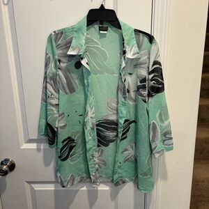 Vintage Salon Studio Mint Green Floral Blouse
